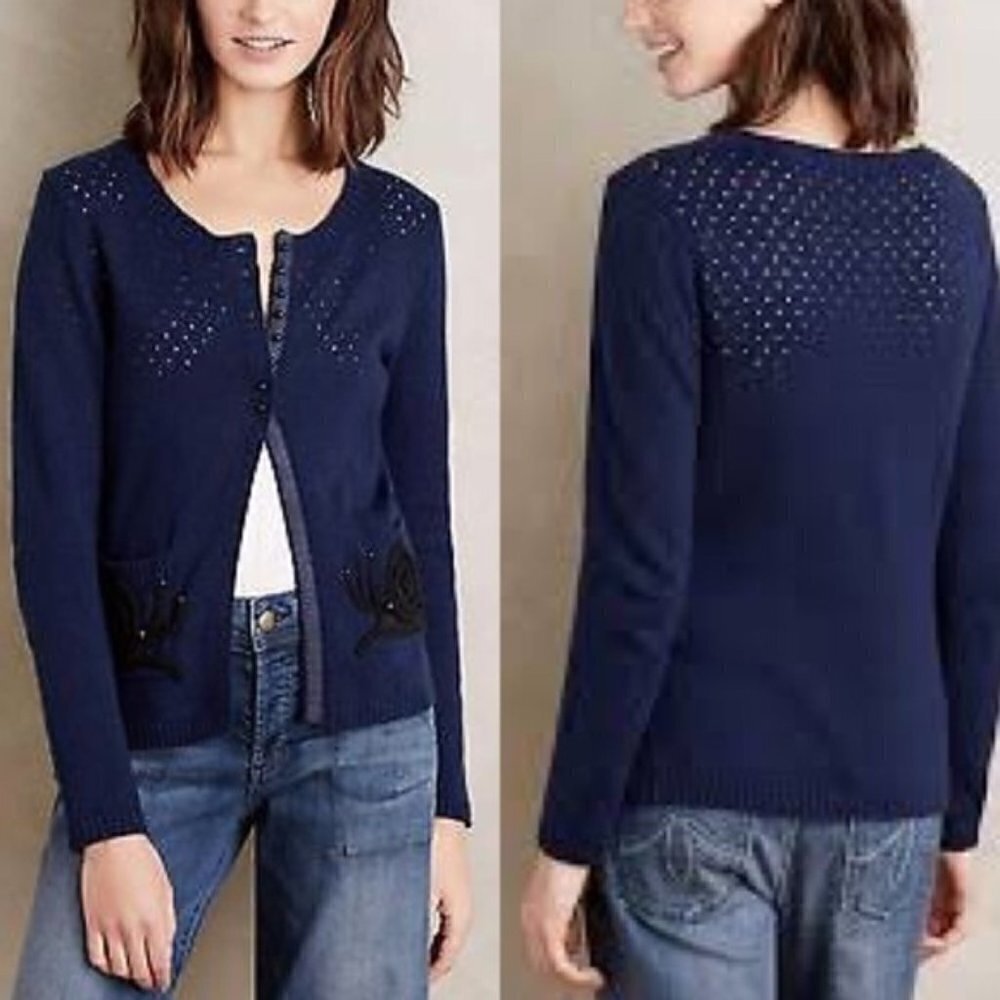 Anthropologie Moth Navy Snail Pocket Cardigan XS